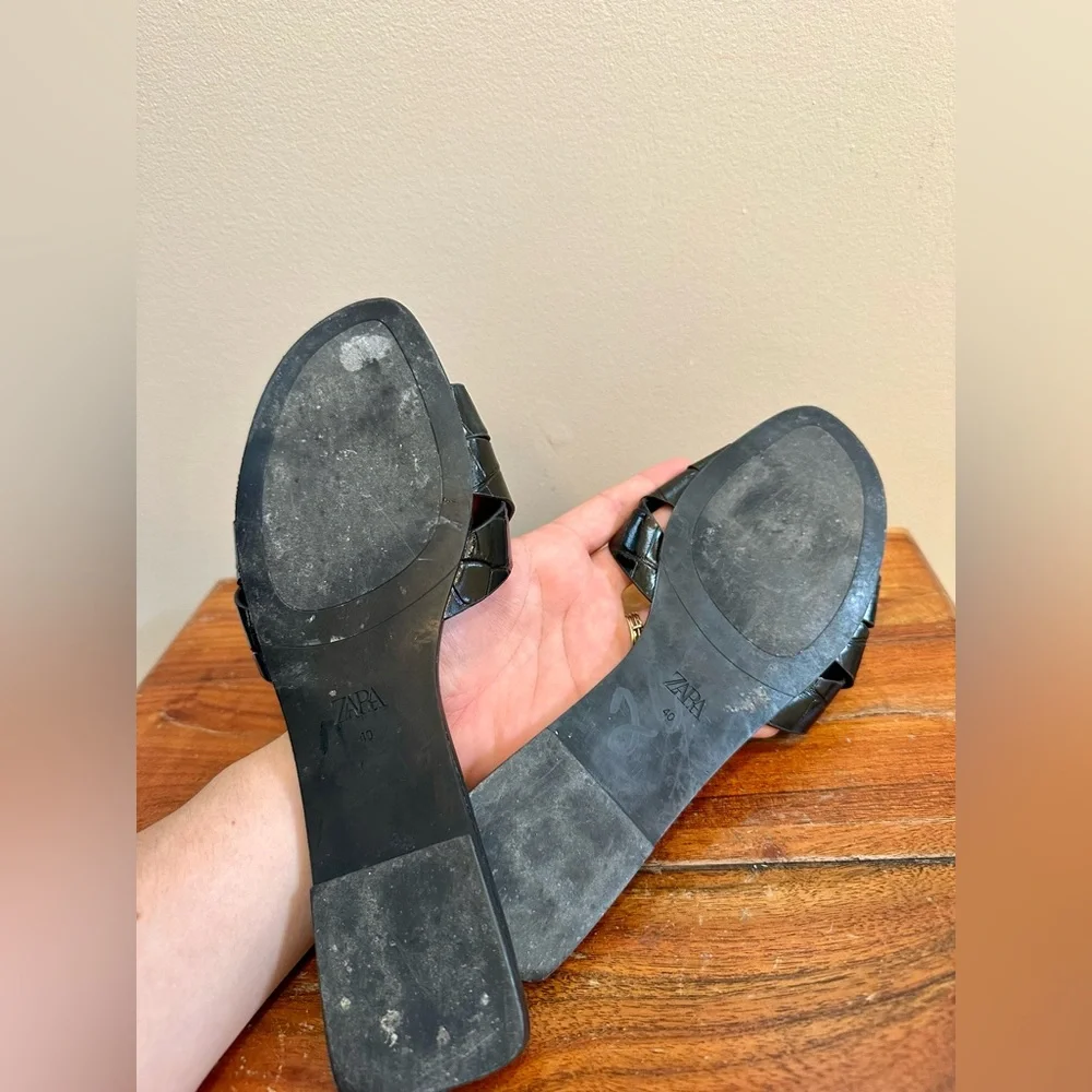 Zara Faux Croc Leather Black Sandal Size 9.5 - Picture 4 of 4